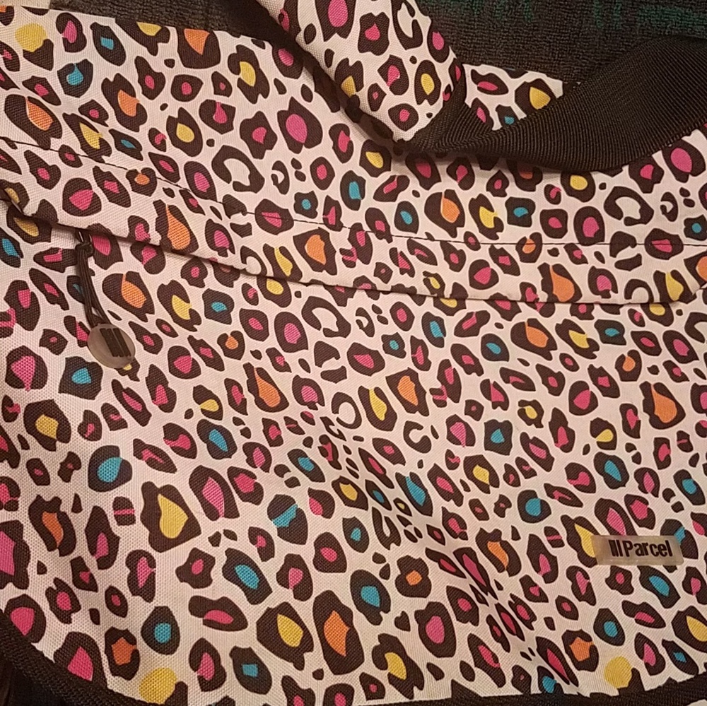 Multi Colored Leopard Print Large Book Bag Pockets - image 6